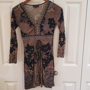 Hale bob dress grey and black v neck silk xs